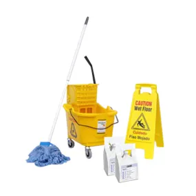 Floor Mopping Package w/ Bucket, Wringer, Wet Floor Signs & Mops